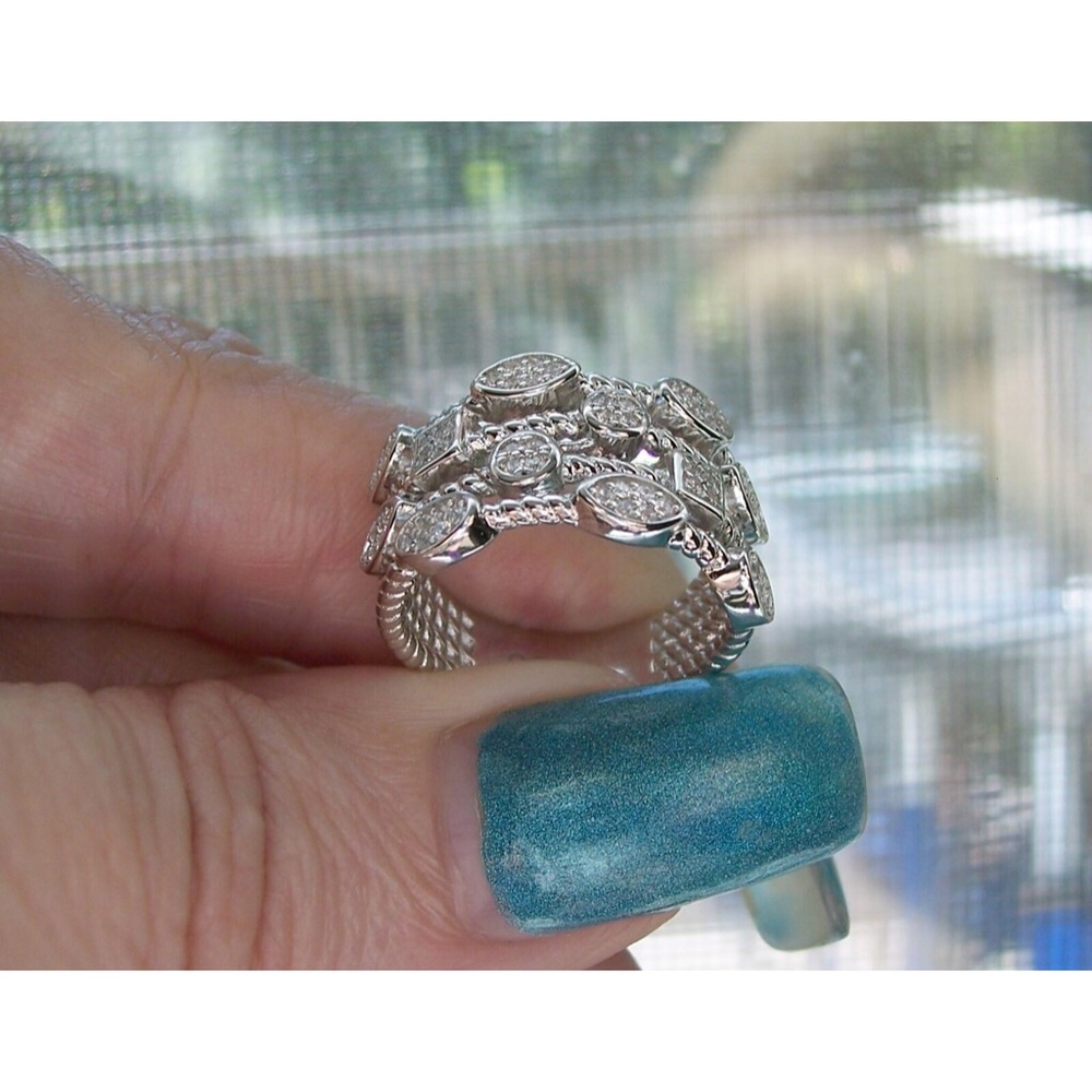 925 STERLING SILVER Unique Multi Shapes Design CZ Band Ring - Picture 8 of 16